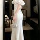 Superbe robe de mariée sirène bustier en satin et tulle, longue et en dentelle, C4563