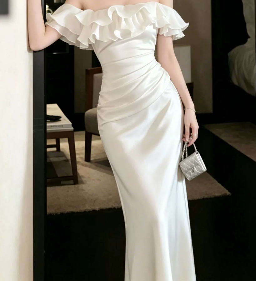 Superbe robe de mariée sirène bustier en satin et tulle, longue et en dentelle, C4563