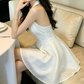 Playful Halter Neck White Homecoming Dress Jacquard Backless A-Line Party Dress C9578