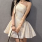 Mini robe de soirée en satin, sans bretelles, sans manches, ligne a, simple, C899