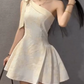 Mini robe de soirée en satin, sans bretelles, sans manches, ligne a, simple, C899