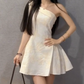Mini robe de soirée en satin, sans bretelles, sans manches, ligne a, simple, C899