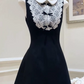 Unique Jewel Neck Black Homecoming Dress Lace Bows A-Line Party Dress C9580