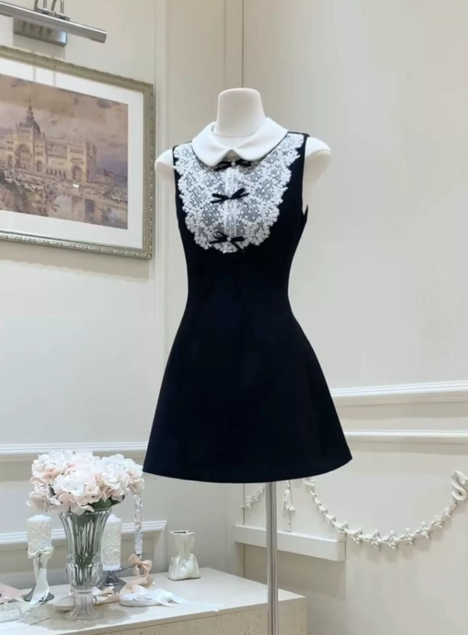 Unique Jewel Neck Black Homecoming Dress Lace Bows A-Line Party Dress C9580