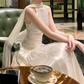 Romantic Halter Neck Prom Dress Ivory A-Line Evening Dress C9581