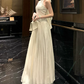 Romantic Halter Neck Prom Dress Ivory A-Line Evening Dress C9581
