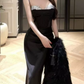 Robe de bal de princesse bustier à volants en satin long, robe de soirée C8117