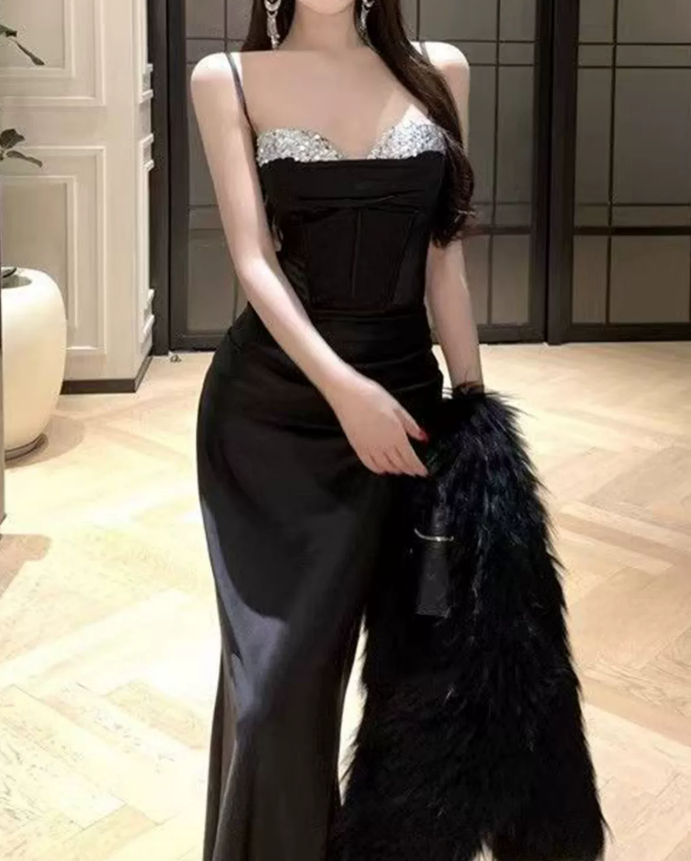 Robe de bal de princesse bustier à volants en satin long, robe de soirée C8117