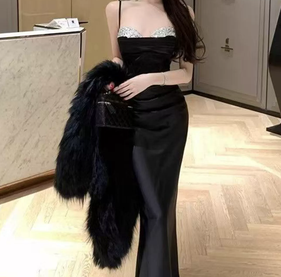 Robe de bal de princesse bustier à volants en satin long, robe de soirée C8117
