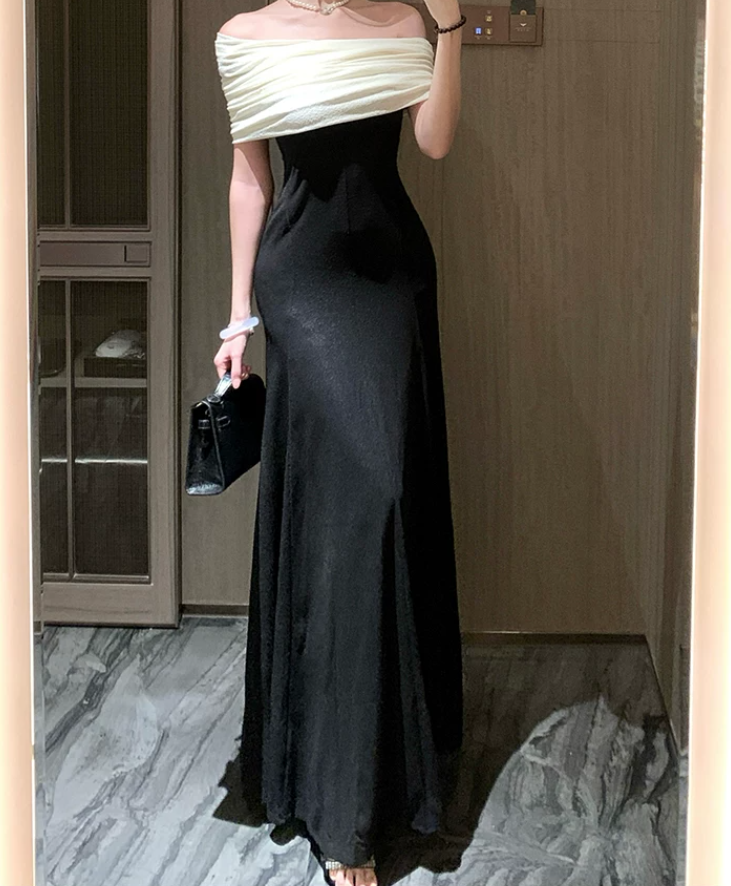 Vintage Off-Shoulder Prom Dress Black A-Line Evening Dress C9586