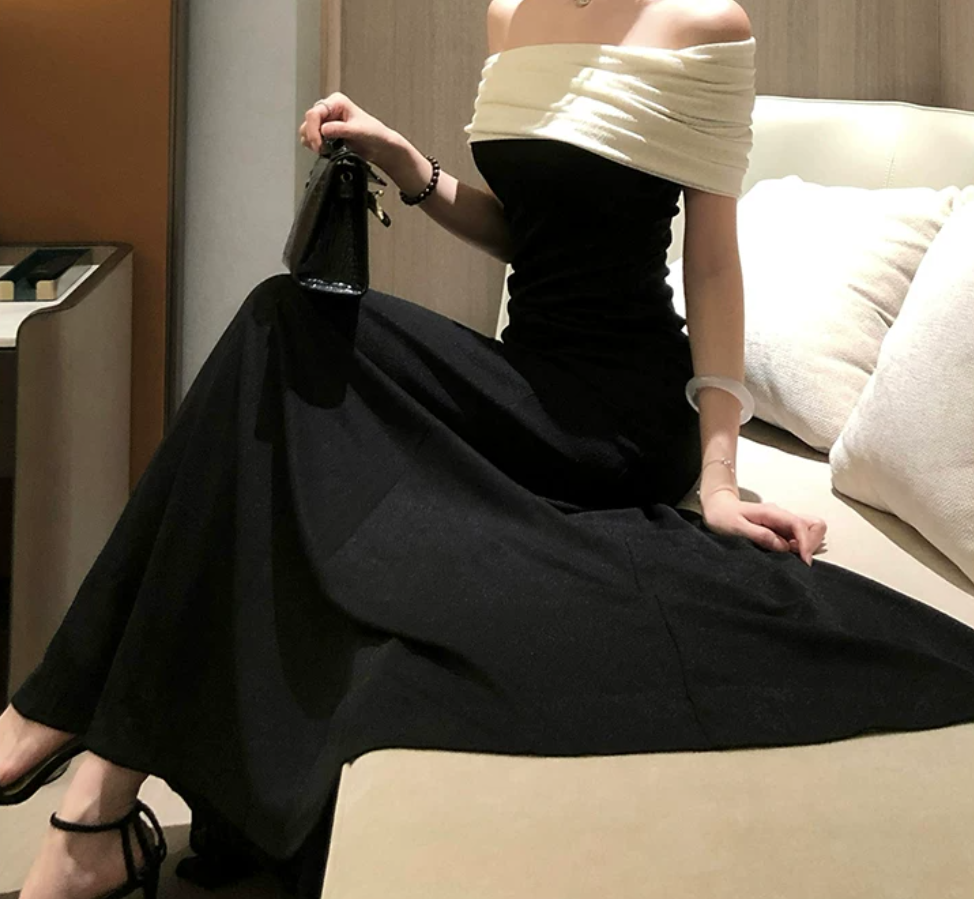 Vintage Off-Shoulder Prom Dress Black A-Line Evening Dress C9586