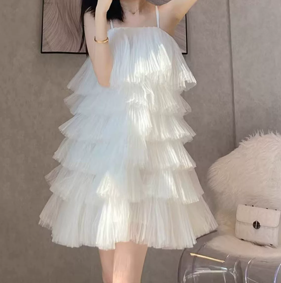 Flowy Spaghetti Straps Homecoming Dress Tulle Tiered A-Line Party Dress C9588