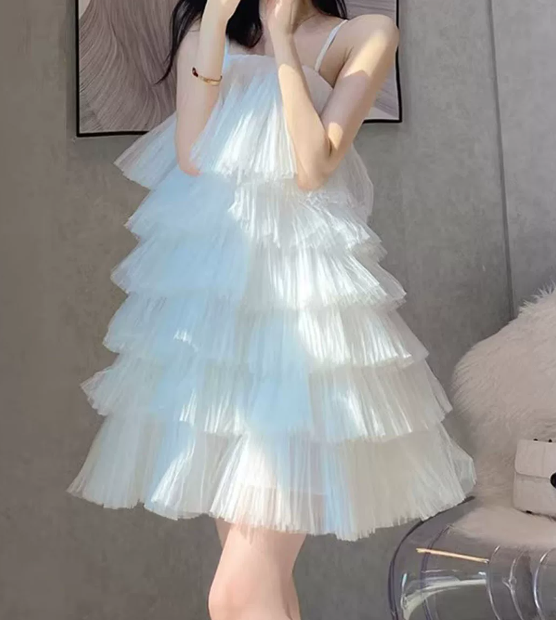 Flowy Spaghetti Straps Homecoming Dress Tulle Tiered A-Line Party Dress C9588