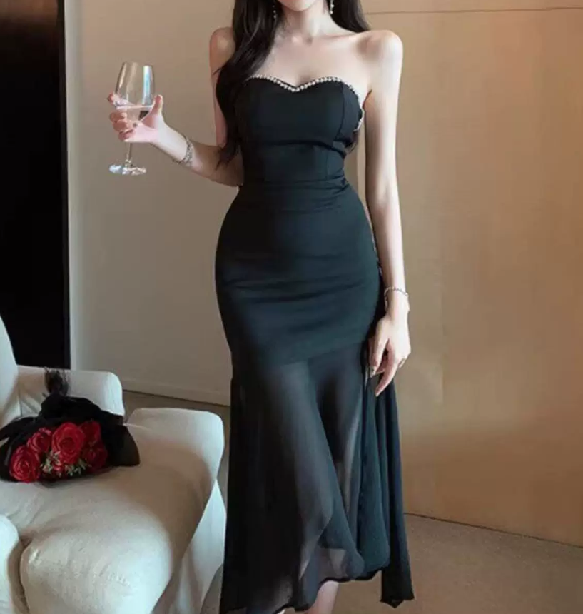 Robe de bal de princesse bustier à volants en satin long, robe de soirée C8117
