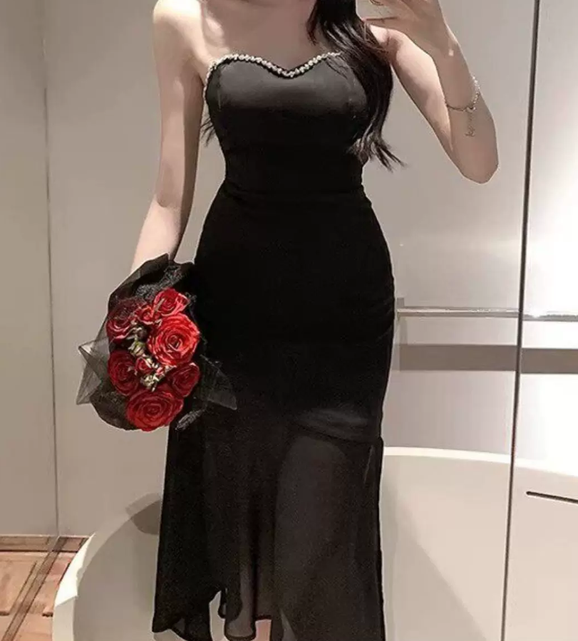 Robe de bal de princesse bustier à volants en satin long, robe de soirée C8117
