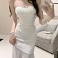 Robe de bal de princesse bustier à volants en satin long, robe de soirée C8117