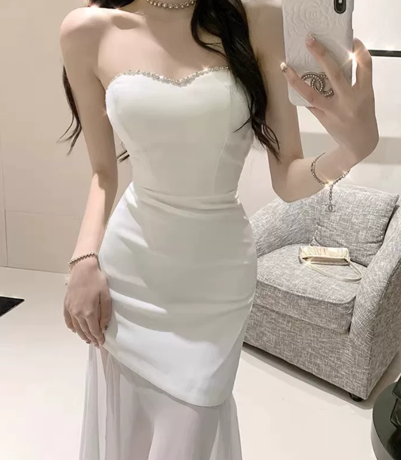 Robe de bal de princesse bustier à volants en satin long, robe de soirée C8117