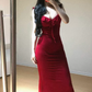 Chic Spaghetti Strap Prom Dress Red Ruffles Mermaid Evening Dress C9591
