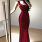 Chic Spaghetti Strap Prom Dress Red Ruffles Mermaid Evening Dress C9591