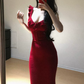 Chic Spaghetti Strap Prom Dress Red Ruffles Mermaid Evening Dress C9591