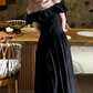 Retro Off-Shoulder Ruffles Prom Dress Black A-Line Evening Dress C9593