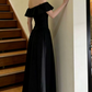 Retro Off-Shoulder Ruffles Prom Dress Black A-Line Evening Dress C9593