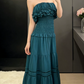 Vintage Strapless Ruffles Prom Dress Teal A-Line Evening Dress C9594
