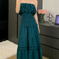 Vintage Strapless Ruffles Prom Dress Teal A-Line Evening Dress C9594
