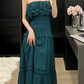 Vintage Strapless Ruffles Prom Dress Teal A-Line Evening Dress C9594