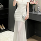 Robe de bal de princesse bustier à volants en satin long, robe de soirée C8117