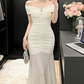 Robe de bal de princesse bustier à volants en satin long, robe de soirée C8117