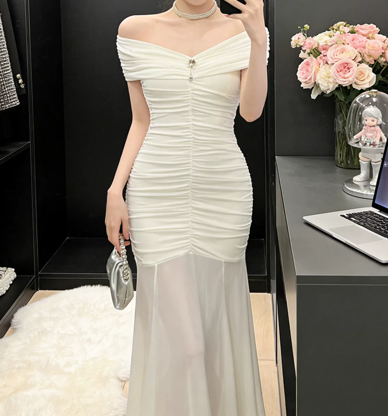 Robe de bal de princesse bustier à volants en satin long, robe de soirée C8117