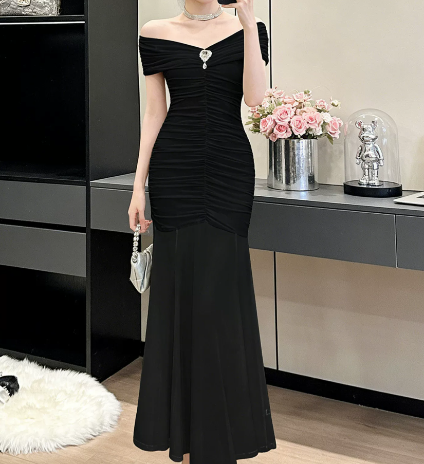 Robe de bal de princesse bustier à volants en satin long, robe de soirée C8117