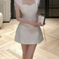 Mini robe de soirée en satin, sans bretelles, sans manches, ligne a, simple, C899