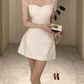 Mini robe de soirée en satin, sans bretelles, sans manches, ligne a, simple, C899