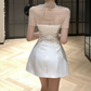 Mini robe de soirée en satin, sans bretelles, sans manches, ligne a, simple, C899