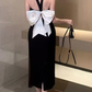 Classical Halter Neck Prom Dress Black Bow Sheath Evening Dress C9597