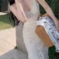 Robe de bal de princesse bustier à volants en satin long, robe de soirée C8117