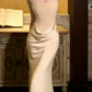 Romantic Spaghetti Strap Prom Dress Gold Satin Mermaid Evening Dress C9599