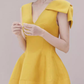 Sexy A line V Neckline Yellow Satin Birthday Outfit Homecoming Dresses C959