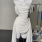 Romantic Off-Shoulder Homecoming Dress White Draped Sheath Party Dress C9600