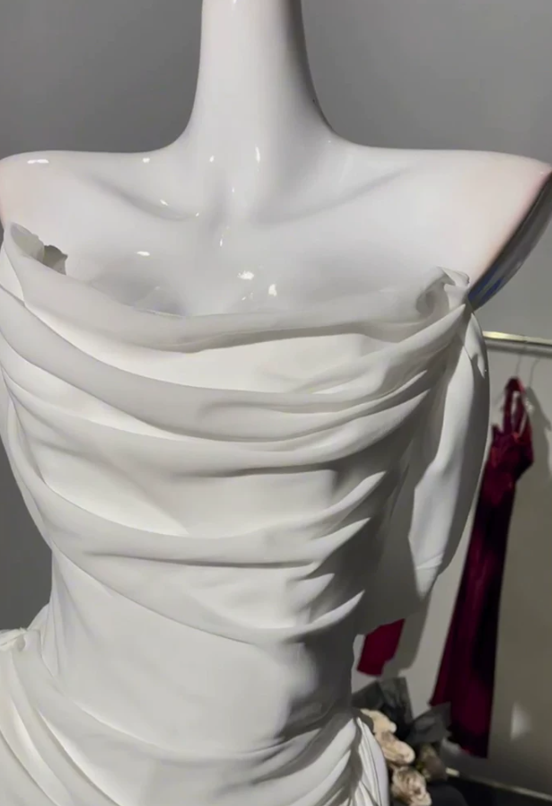 Romantic Off-Shoulder Homecoming Dress White Draped Sheath Party Dress C9600