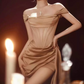 Sleek Off-Shoulder Homecoming Dress Gold Draped Sheath Party Dress C9601