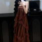 Elegant Spaghetti Straps Prom Dress Brown Lace A-Line Evening Dress C9602