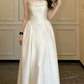 Romantic Spaghetti Straps Prom Dress Beading Satin A-Line Evening Dress C9605
