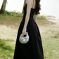 Elegant Spaghetti Straps Prom Dress Black Slit A-Line Evening Dress C9606