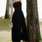 Elegant Spaghetti Straps Prom Dress Black Slit A-Line Evening Dress C9606
