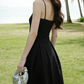 Elegant Spaghetti Straps Prom Dress Black Slit A-Line Evening Dress C9606