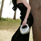 Glam Strapless Black Prom Dress Lace Floral Mermaid Evening Dress C9607