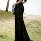 Glam Strapless Black Prom Dress Lace Floral Mermaid Evening Dress C9607
